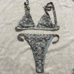Meshki High Leg Snake Print Buckle Bikini